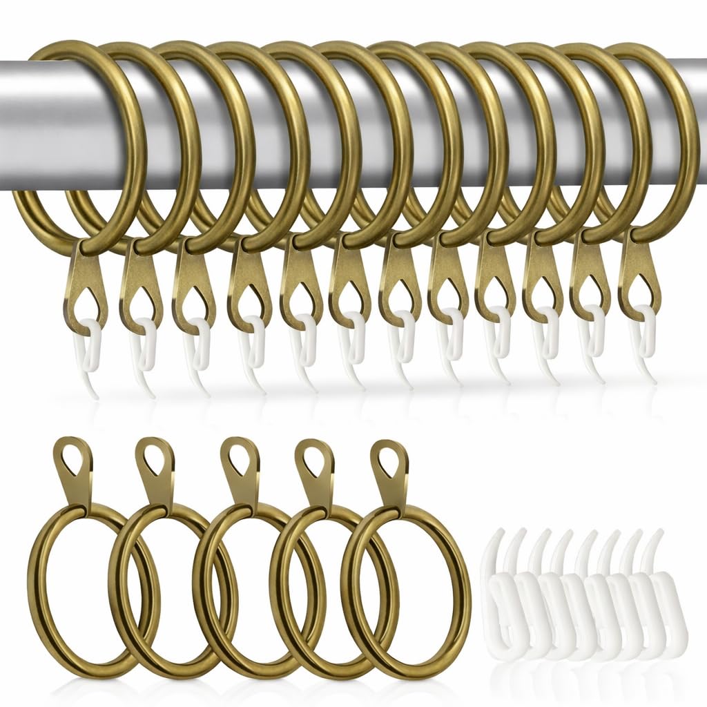 HOMMAKR 24 Pcs Brass Curtain Rings, 32mm Ancient and Excellent Metal Brass Curtain Ring with Eyelet for Hooks, Rustpoof Cutain Rail Rings for Window Rods Shower Curtains