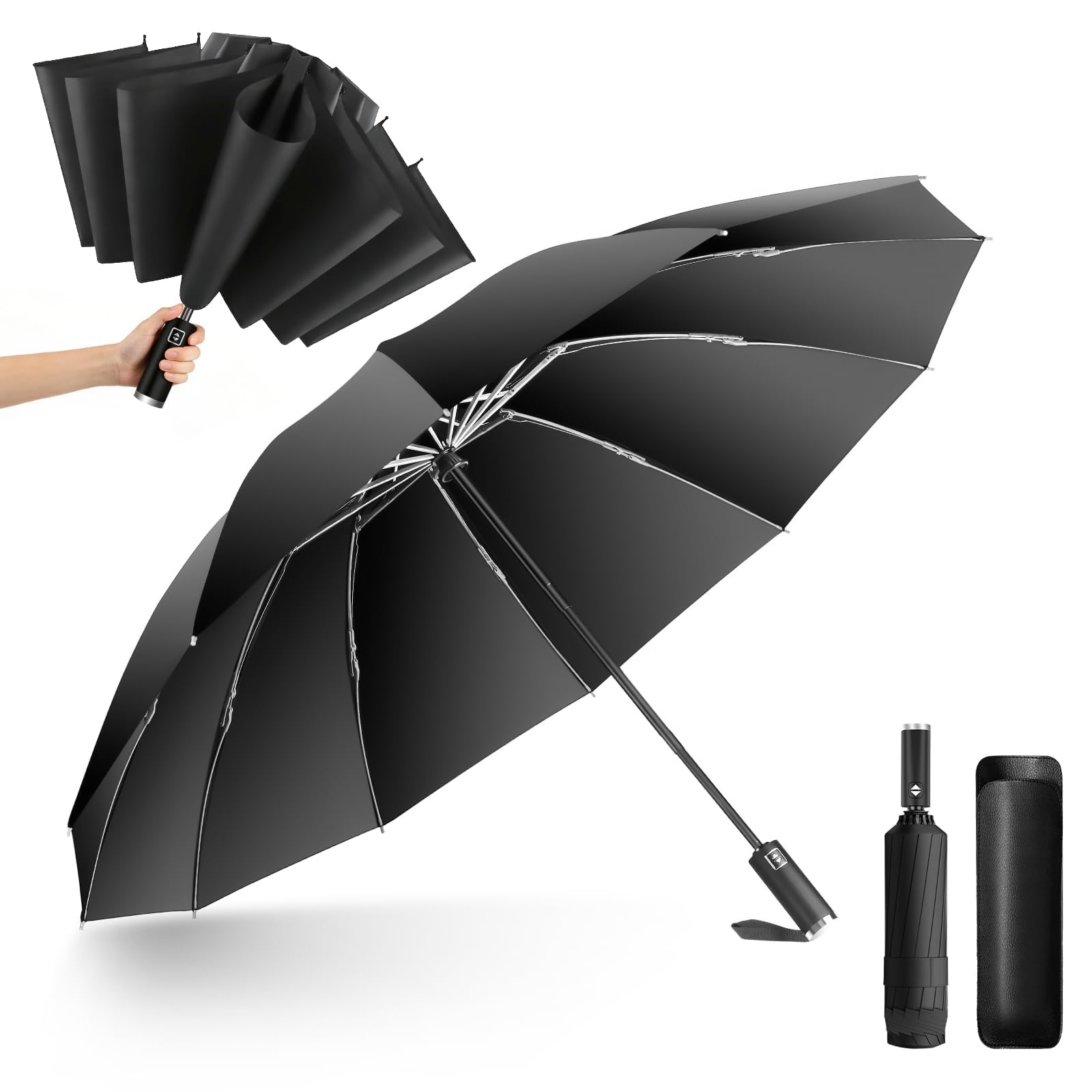 折りたたみ傘【2026新登場・超大サイズ・12本骨】ワンタッチ自動開閉 折り畳み傘 逆折り式 耐風撥水 テフロン加工 耐強風 丈夫耐久 メンズ傘 ビッグサイズ 晴雨兼用 强風対策 台風・豪雨対応 遮光遮熱 紫外線遮蔽 UVカット 折りたたみ日傘 収納ポーチ付き メンズ レディース 母の日 父の日 ギフト