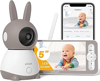 ieGeek 2K Baby Monitor, 5 inch Video Baby Monitor with Camera and Audio, WiFi Mobile APP & Wireless LCD Monitor Control, 2 Way Talk, 360° Pan&Tilt, Cry Detection, Night Vision, Temperature, with Base
