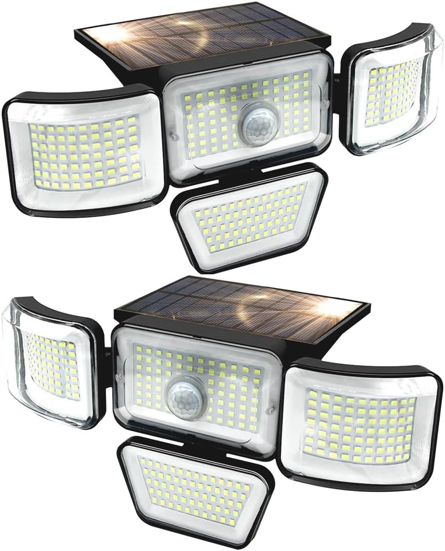 dalattin Solar Flood Lights, 280 LED Solar Wall Light Outdoor, Dark to Dawn, IP65 Waterproof, 4 Heads 270° Wide Angle Motion Sensor, for Yard, Wall, Garage, Steps (2)