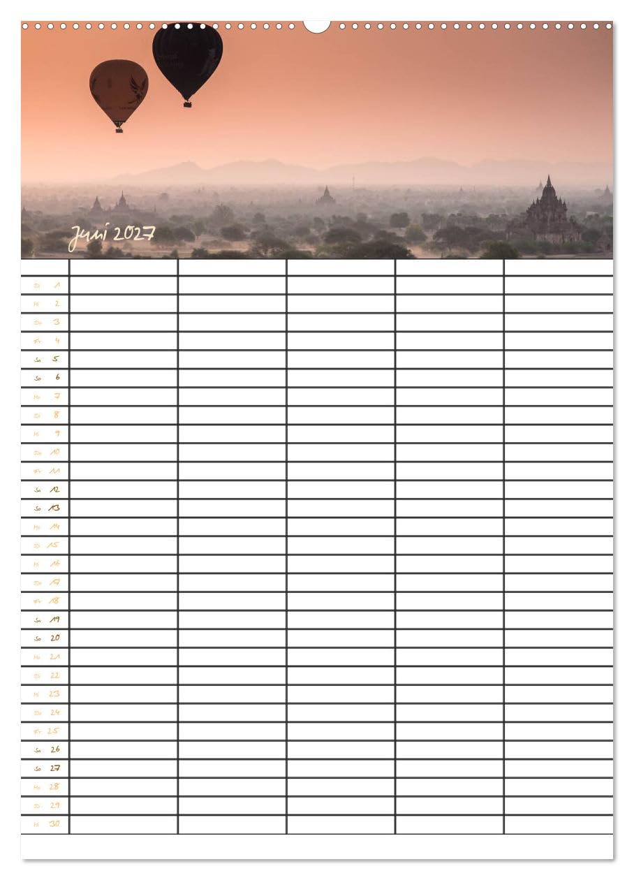 CALVENDO - Goldenes Myanmar - Familienkalender 2027 (Wandkalender 2027 DIN A2 hoch), Monatskalender: Myanmar – das Land der Pagoden, Klöster, Mönche und Buddhas. Dieser Familienplaner bietet Ihnen 5 S