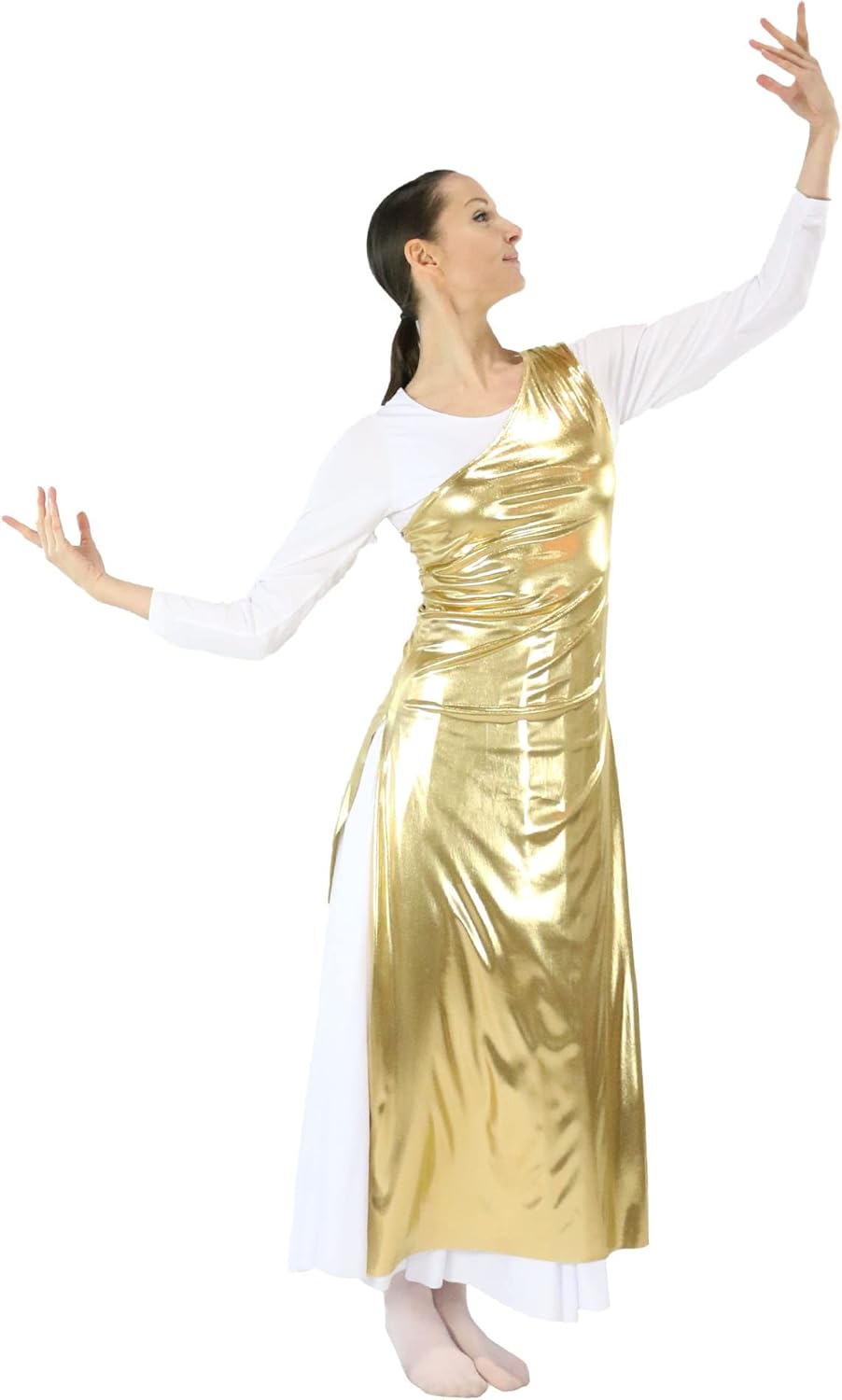 Danzcue Womens Metallic Worship Dance Tunic with Side Slits(White Dress Not Included) - Image 6