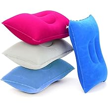 4Pack Ultralight A4 Size Almohada de viaje inflable, Almohada de aire de tela con reba&ntilde;o cuadrado peque&ntilde;o para viajar, Viaje de vacaciones, Senderismo, Camping, Maridaje, Soporte lumbar de cuello ( Gray, Azul cielo, Rojo, Azul profundo )   