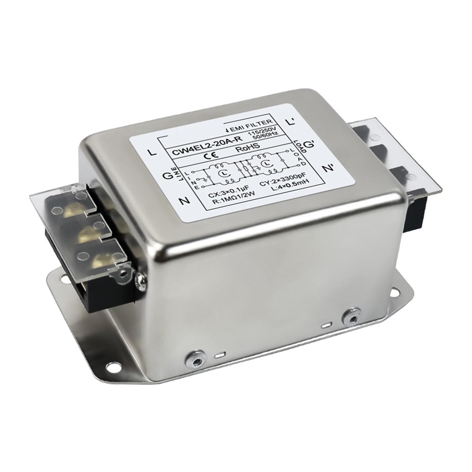 Single-Phase AC Power Filter CW3 CW4L2 10A 20A 30A-S/T AC220V Double-Stage Filtering(CW4EL2-20A -R 20A Terminal deskto)