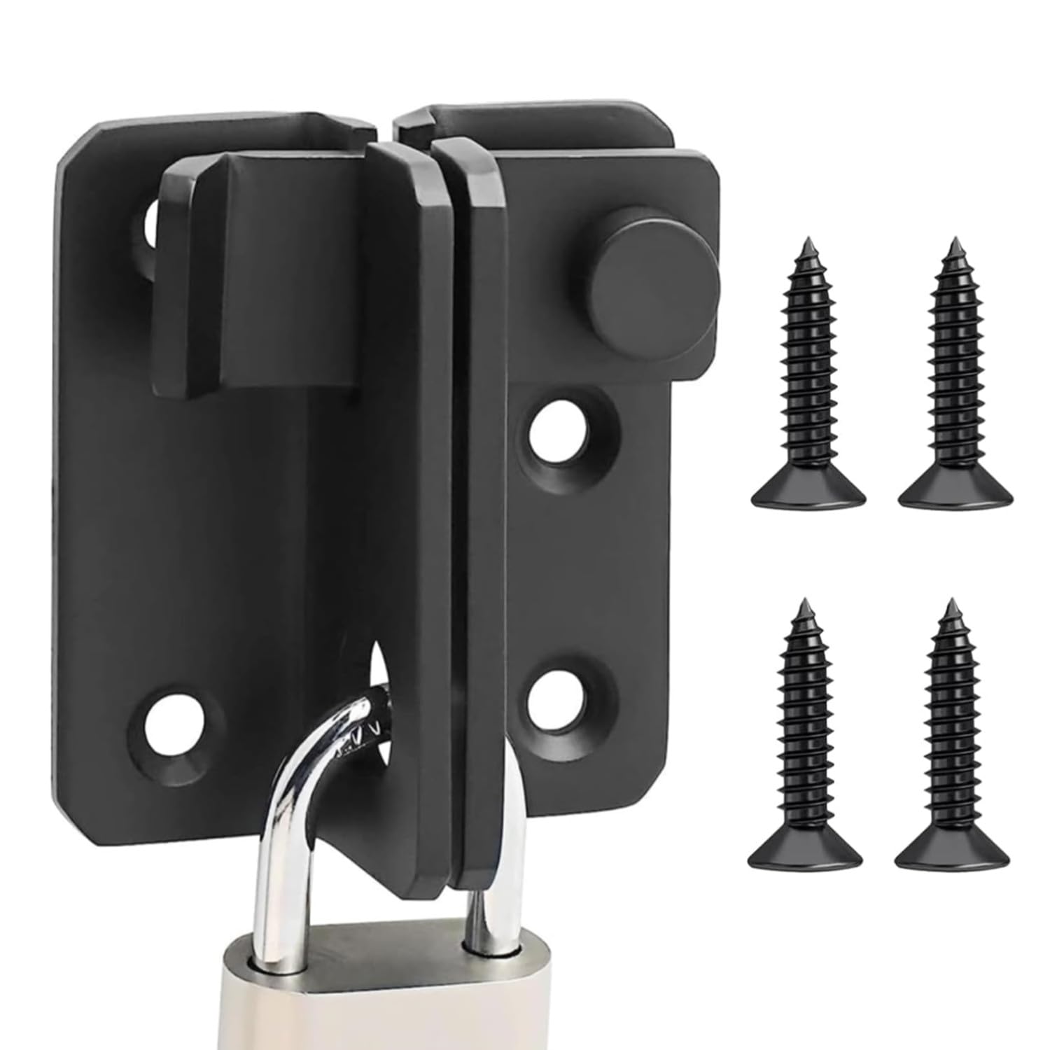 ZHAOYCSH Stainless Steel Shed Lock,Flip Latch Slide Bolt & Padlock Hasp for Wooden Gates, Garden Sheds, Pet Cages, Barns, Cabinets, Cupboards, Bathroom,Sliding Doors. Suitable for Left Opening,Black