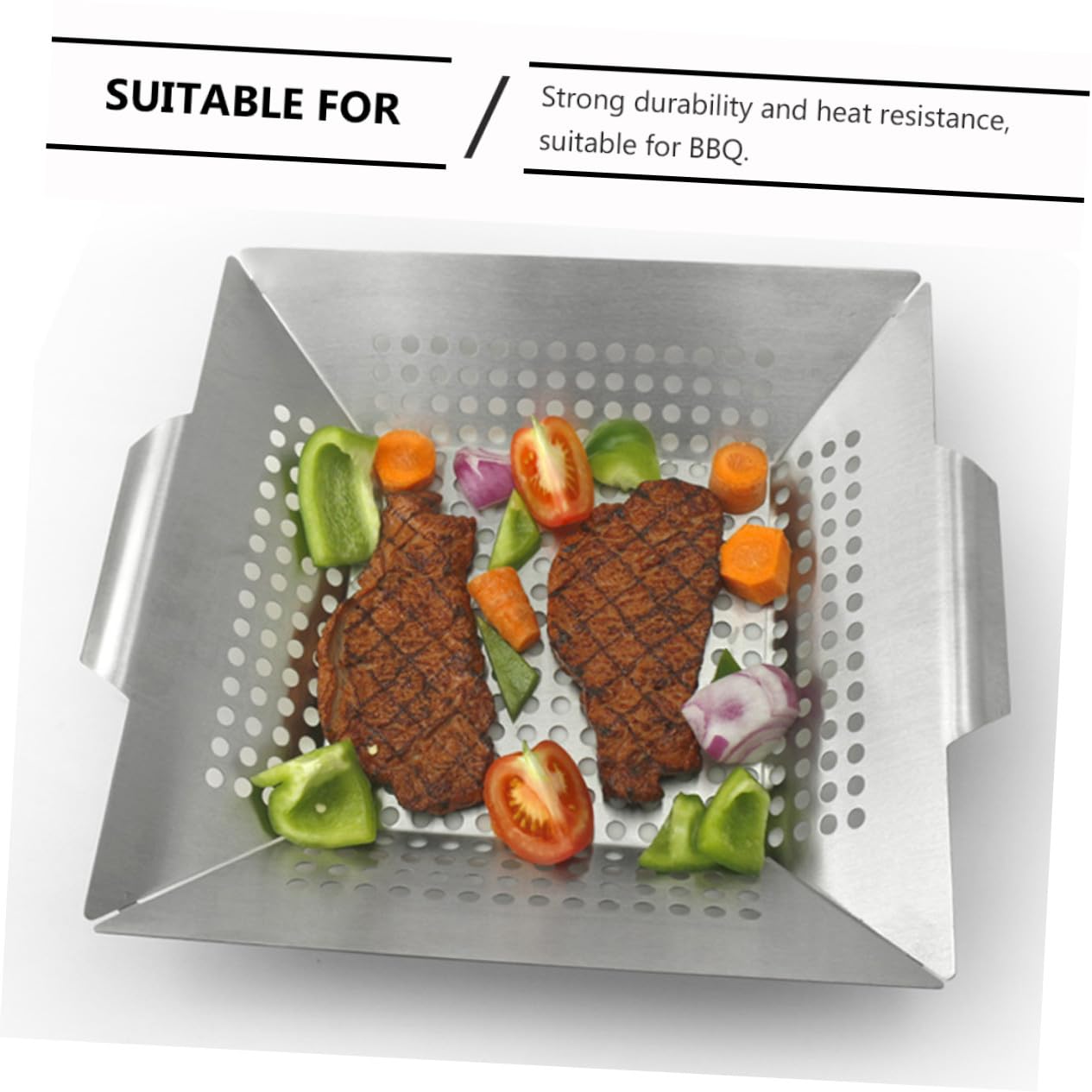 Quadratische Barbecue Grillschale mit Lochmuster Robustes BBQ Backblech für Gemüse Fleisch und Fisch Praktische Grillschale für Gas Holzkohlegrill Einfach zu Reinigen und