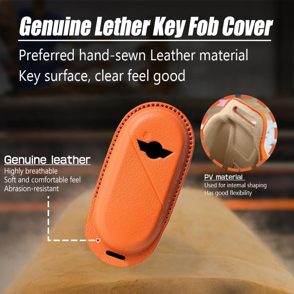 ontto Car Key Fob Cover Case Fit for Mini Cooper E/SE J01 Aceman J05 Countryman U25 Cooper S F65 F66 F67 2024 2025 Genuine Leather Vehicle Key Protector Full Protection, Blue