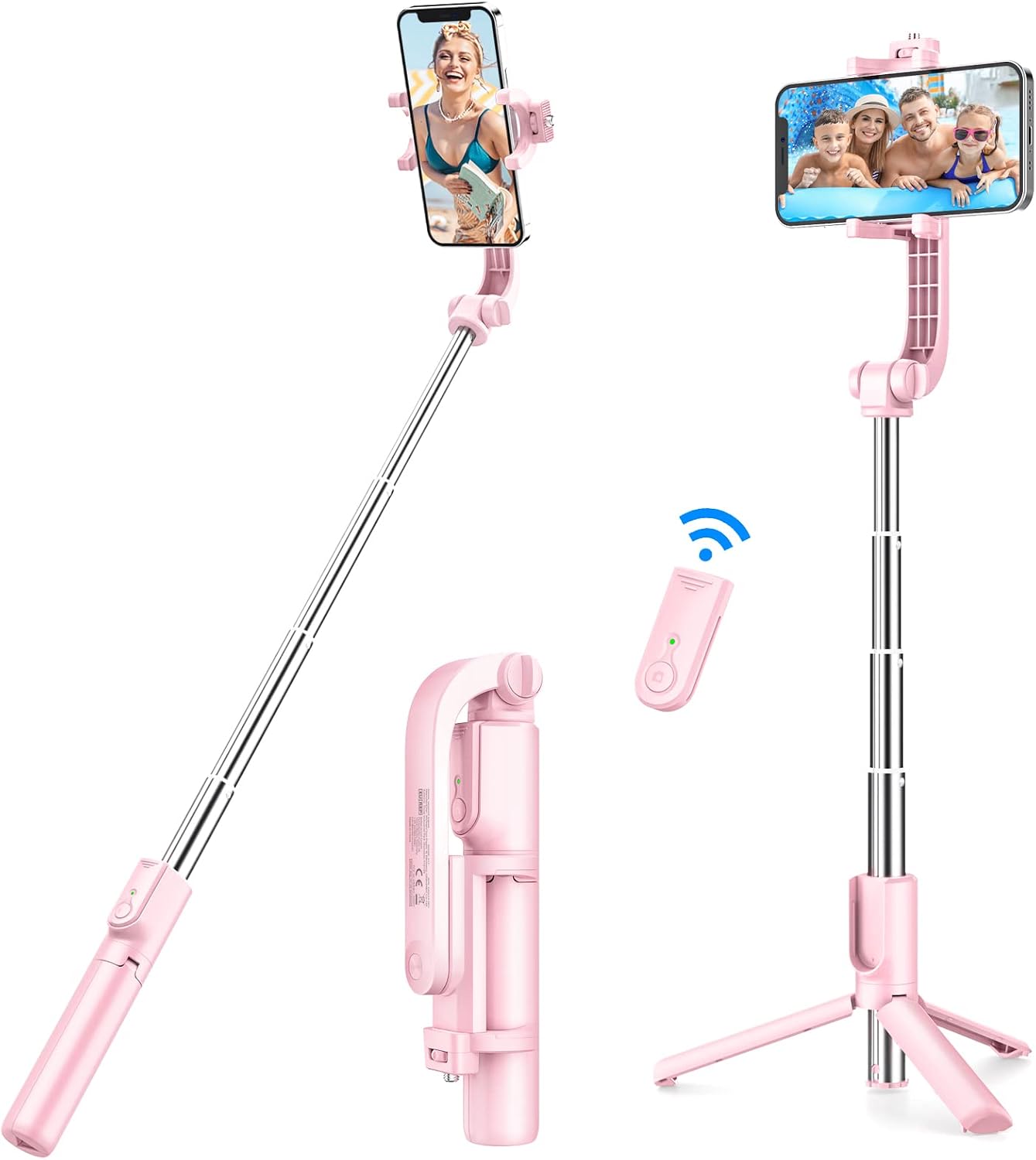 Selfie Stick Tripod with Remote, Yoozon Extendable iPhone Tripod Selfie Stick with Versatile Cold Shoe & 1/4" Screw, Portable, Lightweight, for iPhone 13 12 Mini Pro Max,Samsung Galaxy S22,Google,Pink