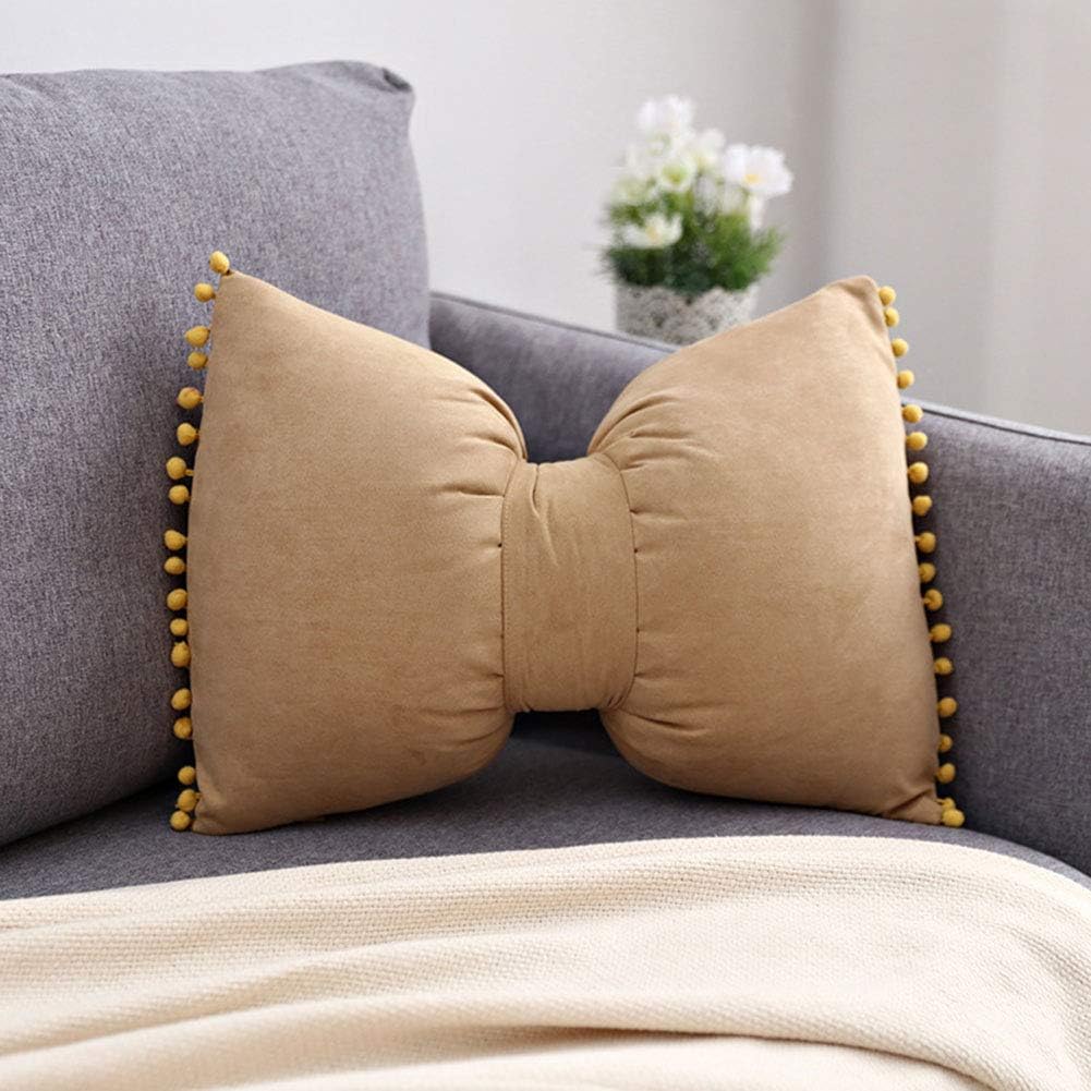 Velvet Throw Pillow Pompoms Decorative Solid Color Cute Bowknit Small Lumbar Cushion with Insert for Girl's Bedroom Sofa Couch (14"x20",Light Blue) image 4