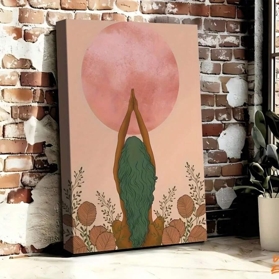 Tableau esprit zen méditation avec soleil rose pour retrouver la sérénité