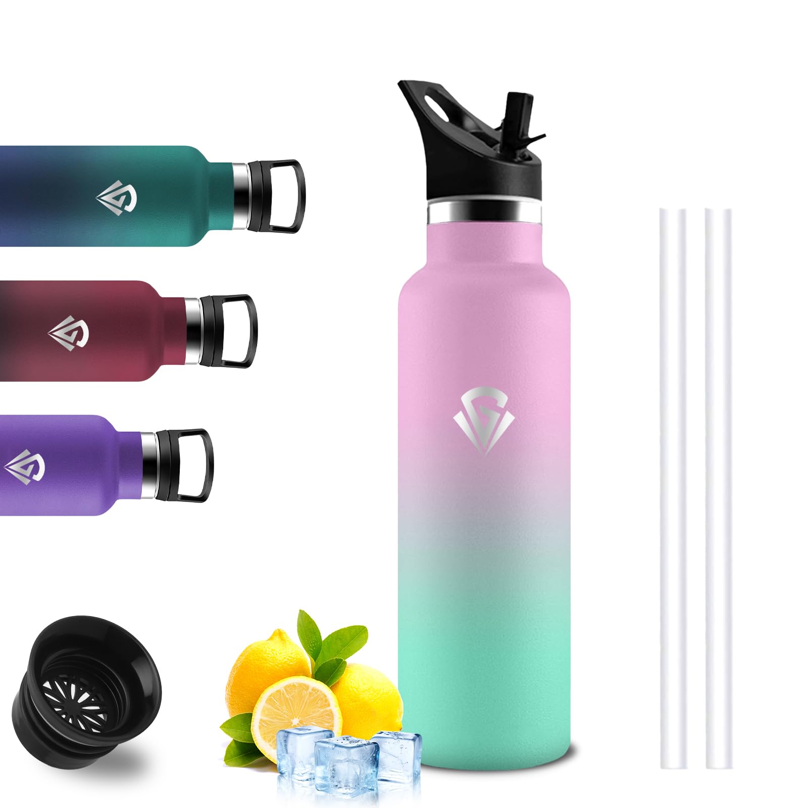 Borraccia Termica 500ml, Borraccia, Senza BPA, Borracia con Cannuccia, Senza Perdite, Bottiglia Termica, Mantiene Caldo per 12 Ore/Freddo 24 Ore, Termos per Campeggio, Palestra, Viaggio