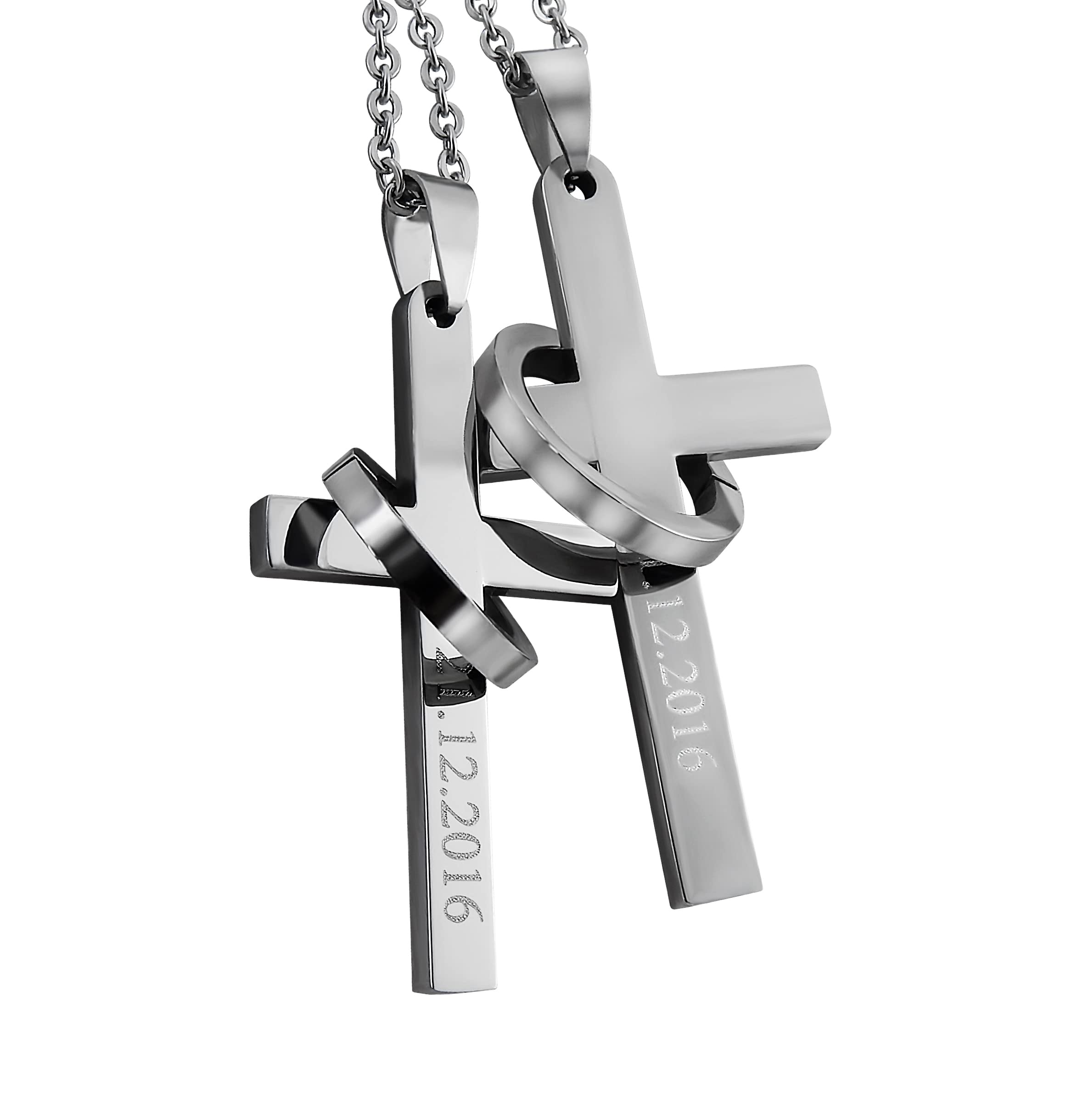 Personalisierte Kette mit Gravur Edelstahl 50 cm mit Anhänger Kreuz mit Datum in silber - Personalisierte Halskette für Frauen Männer - Personalisierter Schmuck Damen Herren Kettenanhänger