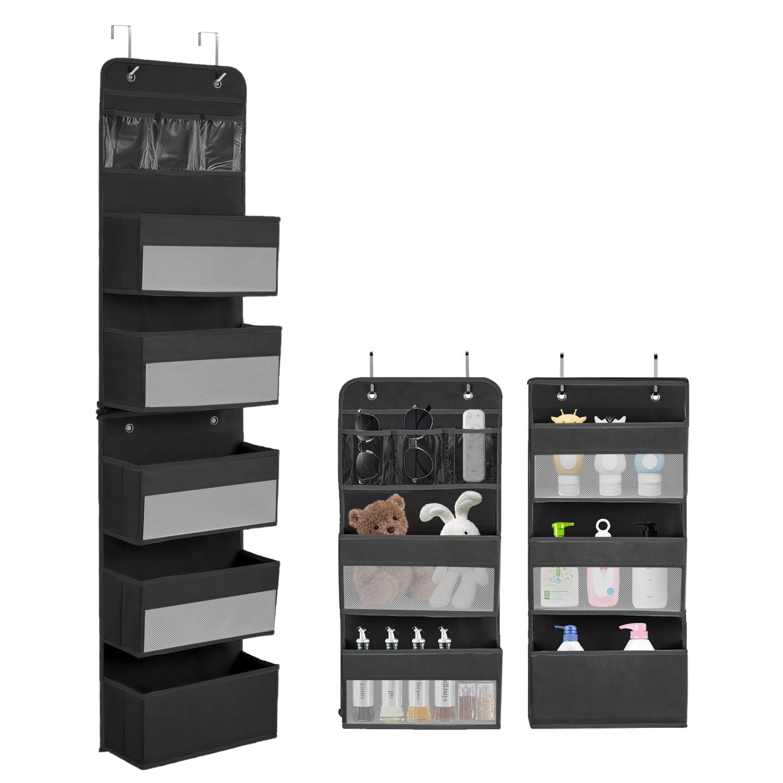 Organizador Colgante Extraíble con 5 Capas y 4 Ganchos - Tela para Colgar en Puerta - para Dormitorios y Habitaciones Infantiles, Negro
