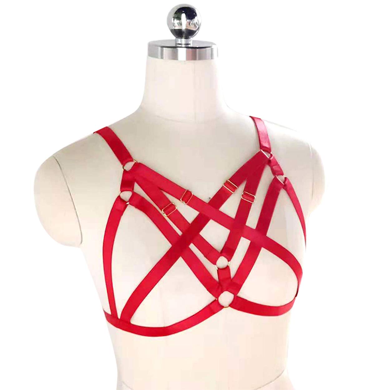 LIVE4COOL Women Harness Elastic Cupless Cage Bra Sexy Lingerie for Women Adjustable Hollow Out Crop Top Exotic Strap Bra: Red