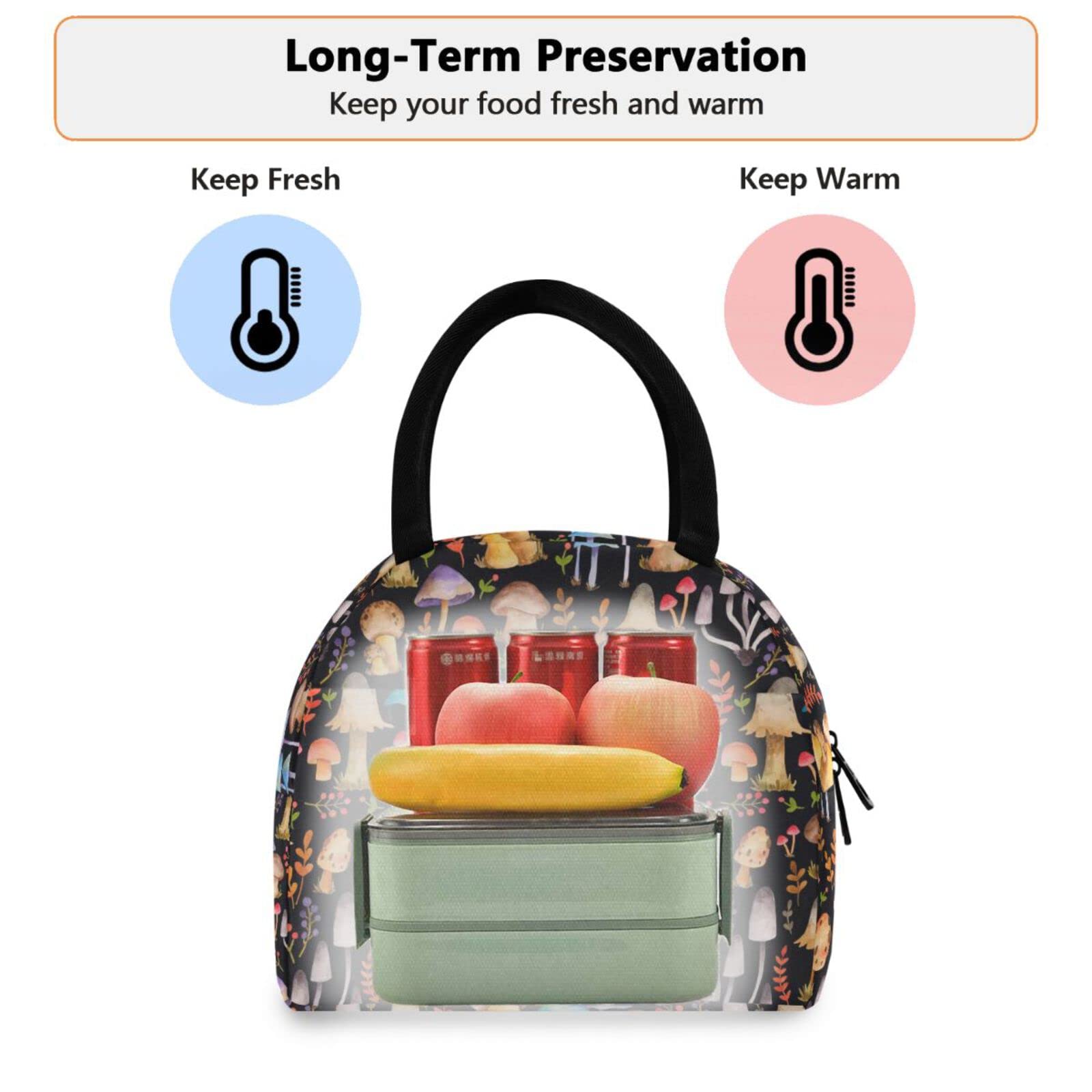 Mushroom Lunch Bag for Women Men Reusable Insulated Lunch Tote Bag for Office Work School Picnic Hiking, Mushroom 11 - Image 4