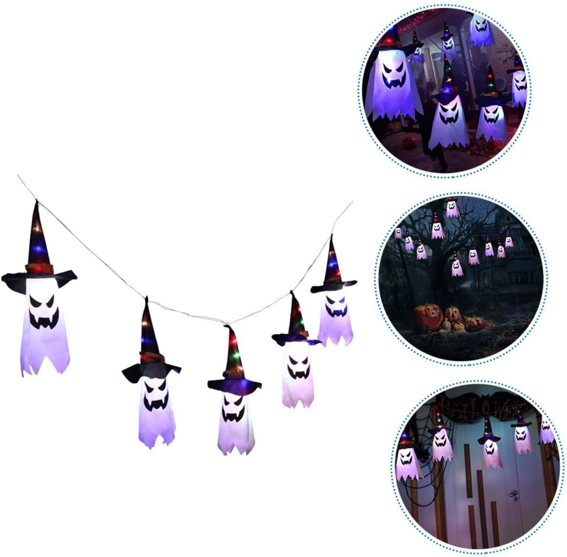 Operitacx Halloween LED String Lights Ghost Curtain Decoration USB Powered Fabric Hanging Indoor Halloween Party Decorative String Lights for Bedroom and Home