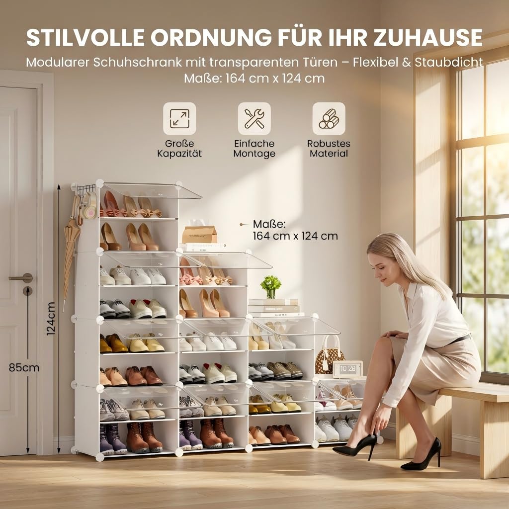 Schuhregal, Schuhschrank mit 20 Fächern, schuhregal hoch und schmal, schuhregal weiß, schuhschrank hoch geschlossen für Garderobe Flur Schlafzimmer Eingang, DIY anpassbar