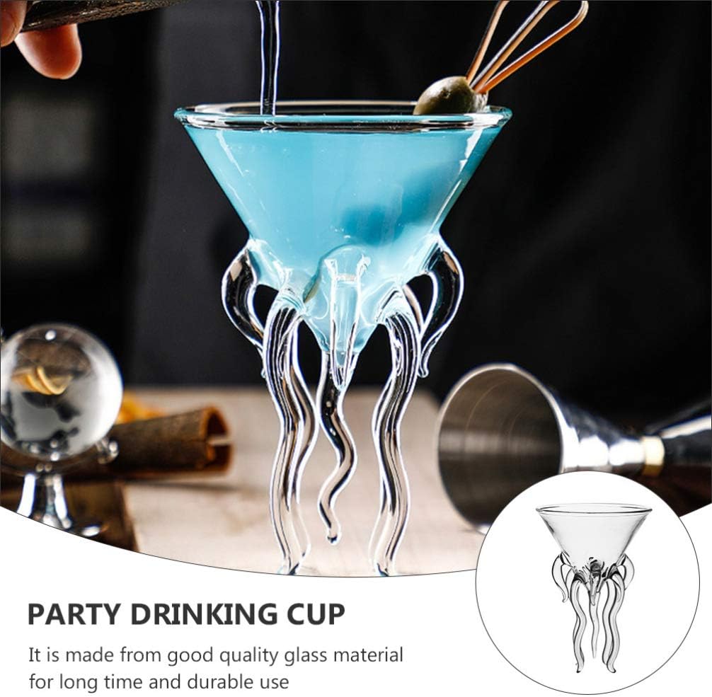 Octopus Cocktail Glass, 3Pcs Martini Glass Creative Cocktail Drinkware Bar Goblet Tools for Home Party Banquet Wedding (Transparent)