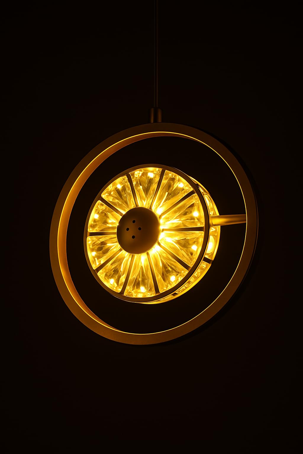 blissbells Modern Crystal Ring Pendant Light – Gold Finish, LED Hanging Fixture for Bedroom, Living Room, Kitchen & Balcony (Crystal in Ring)