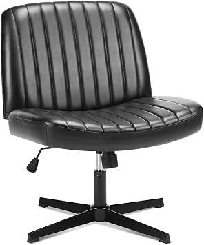 Criss Cross Chair, Armless Cross Legged Office Desk Chair No Wheels, Fabric Padded Modern Swivel Height Adjustable Mid Back Wide Seat Computer Task Vanity Chair for Home Office