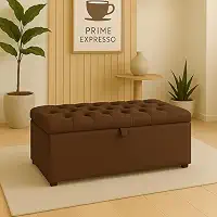Puff Baú Pé De Cama 90 Cm Sued Capitone Armazenamento Quarto Decorativo Confortável(Marrom,Tampa Capitonê 4 cm De Altura)