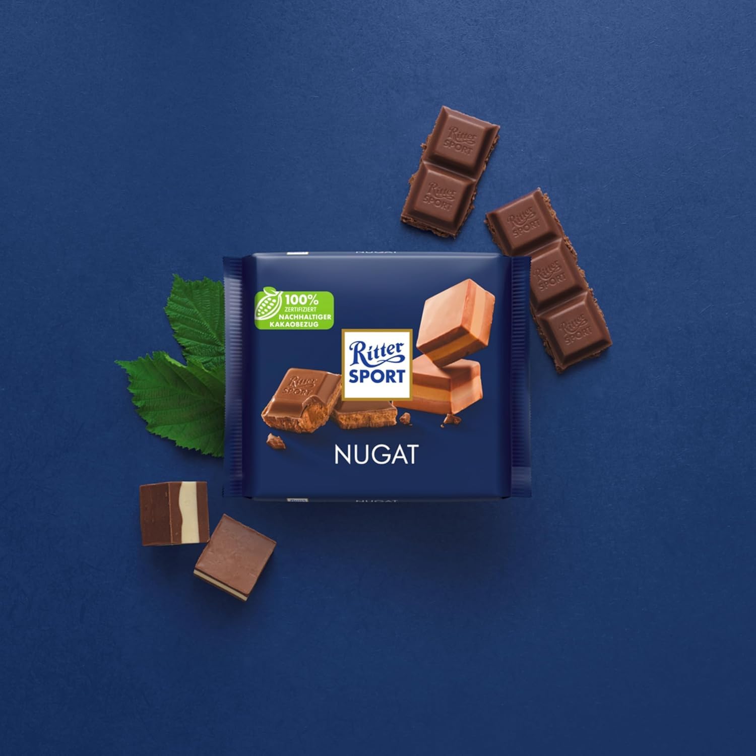 Ritter Sport 250g Nugat (11 x 250 g), Große Tafel Schokolade mit cremig-feinem Nugat, Edelnugat umhüllt von feiner Vollmilchschokolade, perfekt zum Naschen und Genießen, Geschenkidee, Großtafel