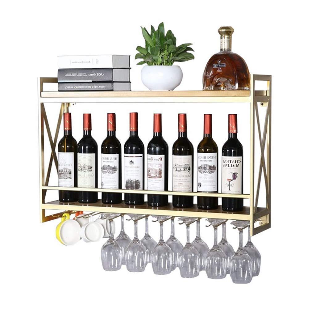 Support mural doré porte-bouteille de vin et étagère de stockage pour verre