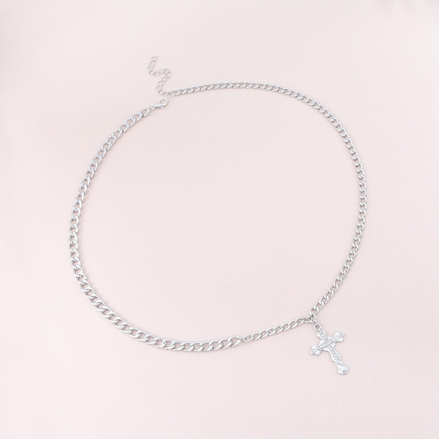 Andelaisi Punk Crystal Cross Necklace Choker Silver Rhinestone Cross Choker Necklace Vintage Cz Jesus Cross Necklace Chain Gothic Cross Crucifix Religious Necklace Jewelry for Women - Image 3