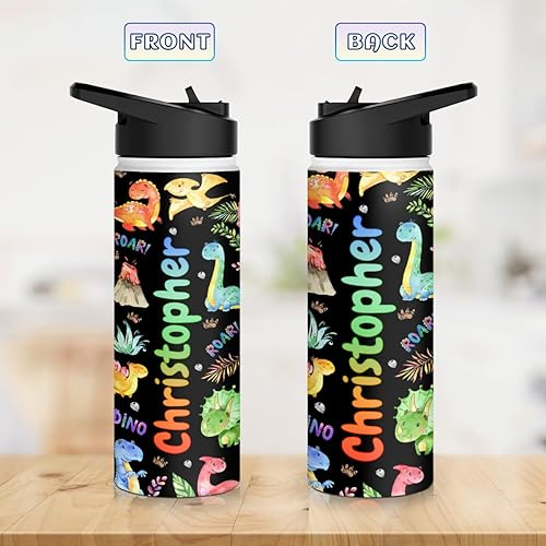 Miniatura 3 de winorax Botella de agua personalizada de dinosaurio de acero inoxidable con aislamiento de dinosaurio, botellas deportivas para niños pequeños,