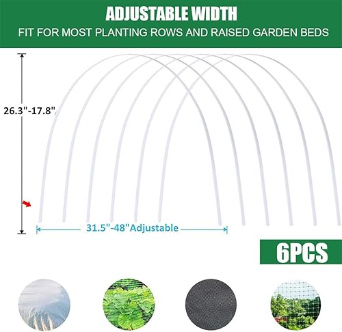 Miniatura 2 de Aros de invernadero para jardín para cama elevada, 6 aros de túnel de cultivo, marco de soporte de fibra de vidrio de 7 pies de largo, estacas de