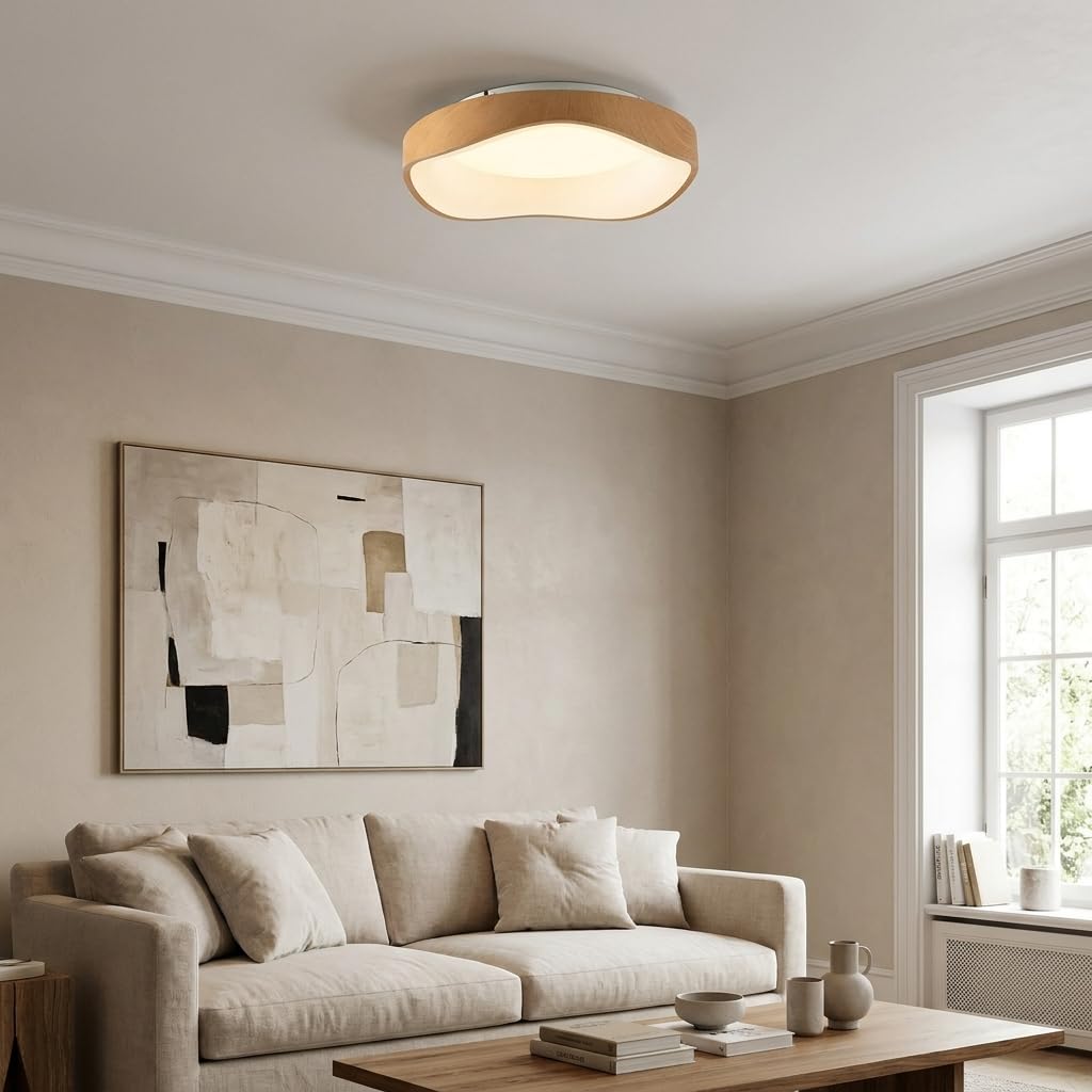 Alpinaluz Plafón LED de Techo Efecto Madera Ø40 cm – 36 W, Luz Seleccionable CCT 3000K/4000K/6000K – Diseño Ondulado Irregular de Acero Imitación Madera con Difusor Acrílico Opal para Salón