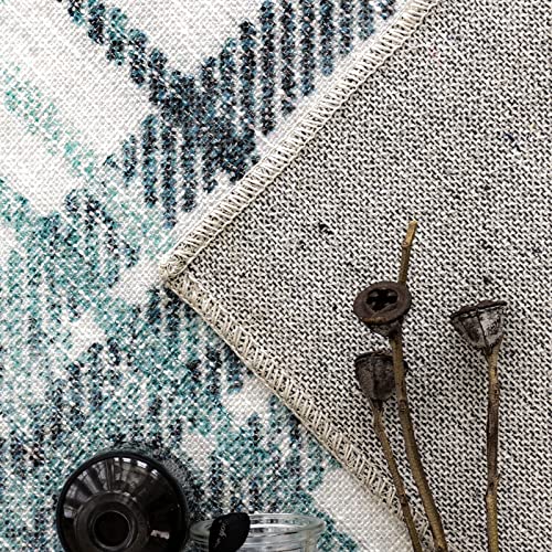 Decomall Nele Washable Area Rugs, Modern Plaid Non-Slip Carpet For Living Room Bedroom Laundry Room, Blue 3’6”X5’6” #TOP4