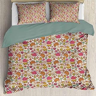Bedding Printed Comforter Set - Retro Style Kitchen Things Pattern Cups and Pots