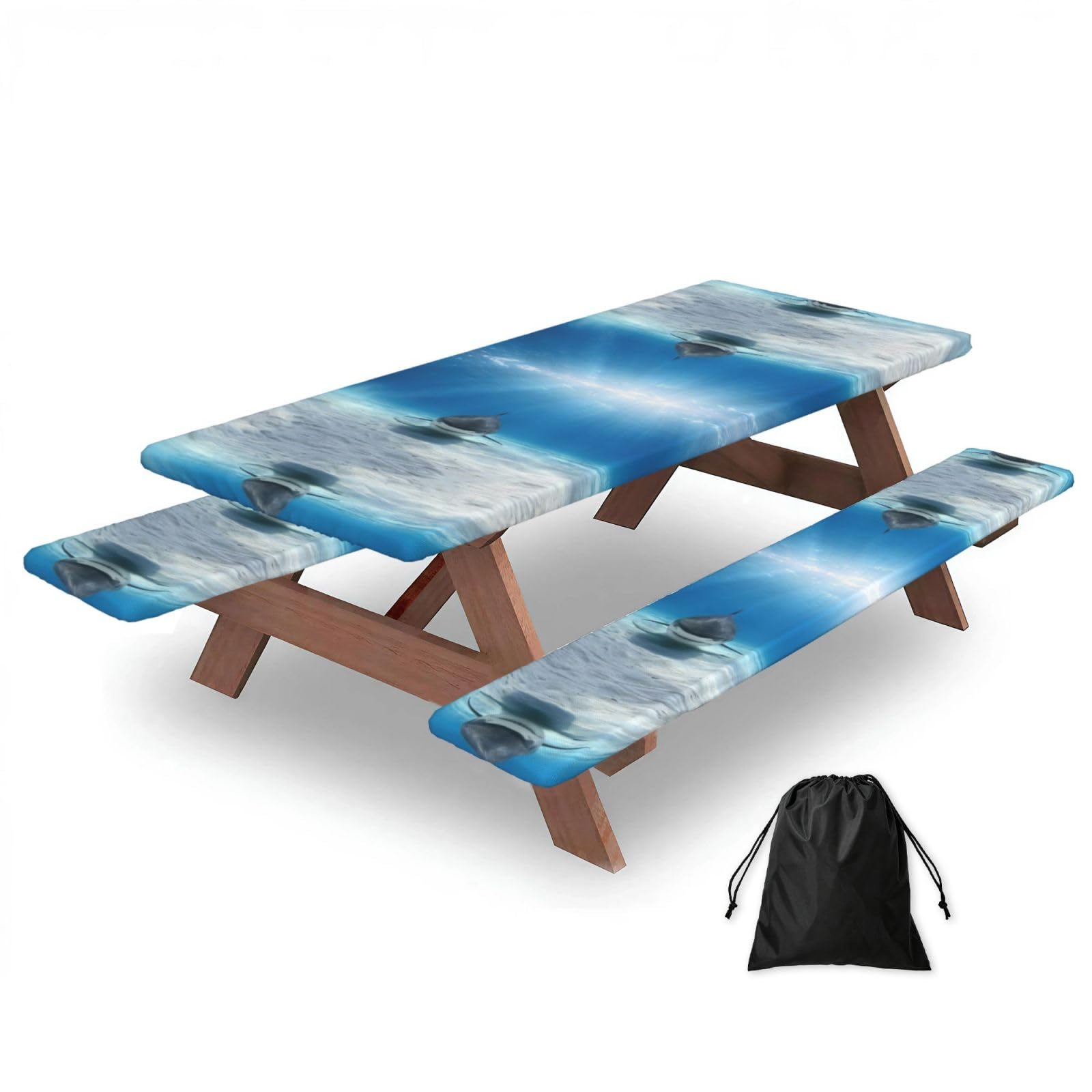 Zyjhyy Black Tiger Shark Print 3 Pack Wipeable Picnic Bench Cover And Table Cover Lightweight Table Cloth For Camping Outdoor