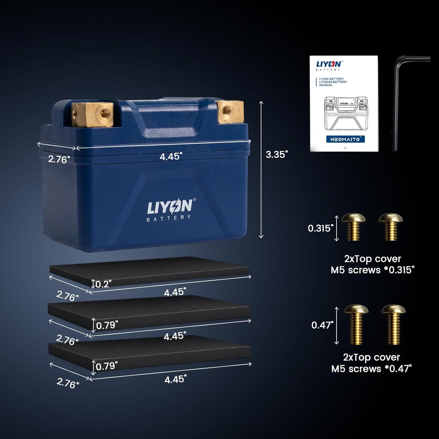 LIYON Lithium YTX5L-BS/YTX4L-BS/YTX7L-BS Motorcycle & ATV Battery, 12v 2Ah LiFePO4 Powersports Battery, Instant-Start 200A 140 CCA(-25°C) - with 3 Universal-Fit EVA Spacers, Compatible Scooter