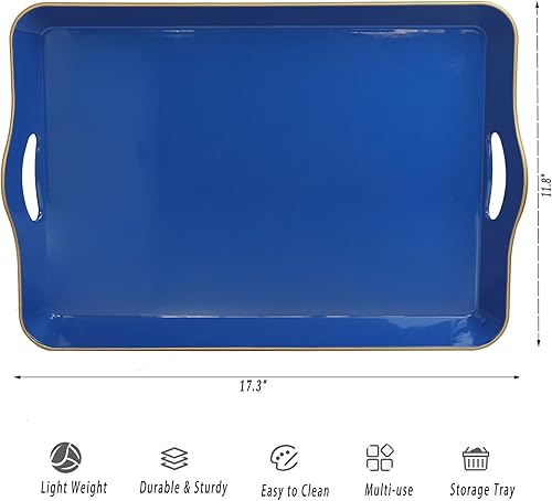 Miniatura 3 de Spsyrine Bandeja grande azul para servir con asas, bandeja decorativa de plástico para mesa de café, otomana, baño, decoración del hogar 17.3 x 11.8