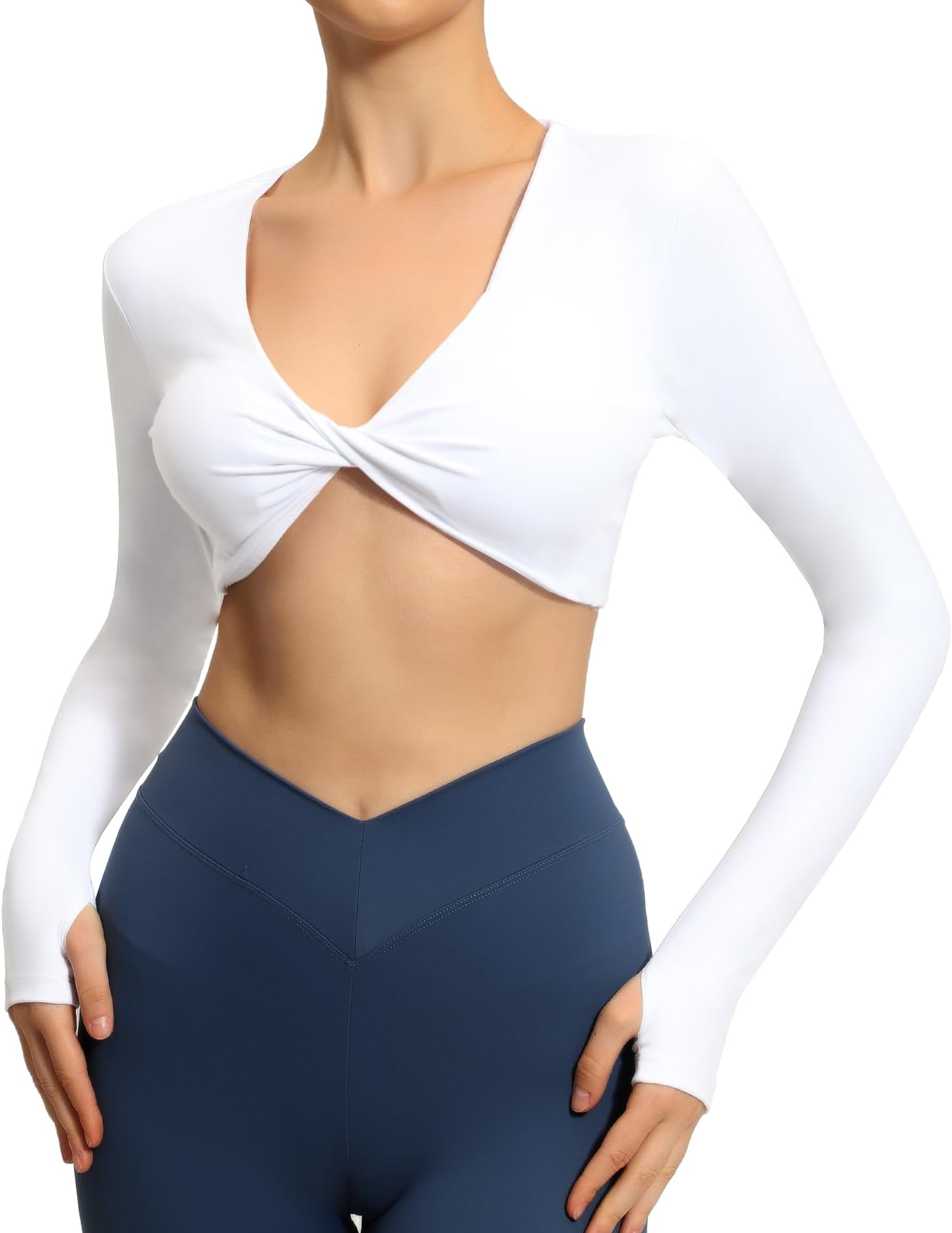 NavneetWomen Gym Tops Long Sleeve Gym Crop Top Yoga Tops Workout Built in Bra Top with Thumb Hole Going Out Top Running