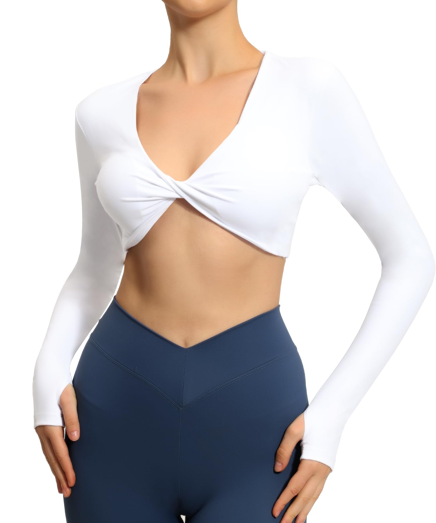 NavneetWomen Gym Tops Long Sleeve Gym Crop Top Yoga Tops Workout Built in Bra Top with Thumb Hole Going Out Top Running