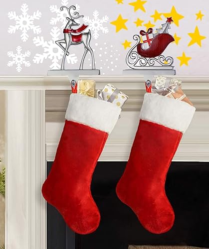 Miniatura 7 de Juego de 4 soportes para calcetines para manto, 3 ganchos para calcetines de renos + 1 gancho para calcetines de árbol de Navidad para decoración de