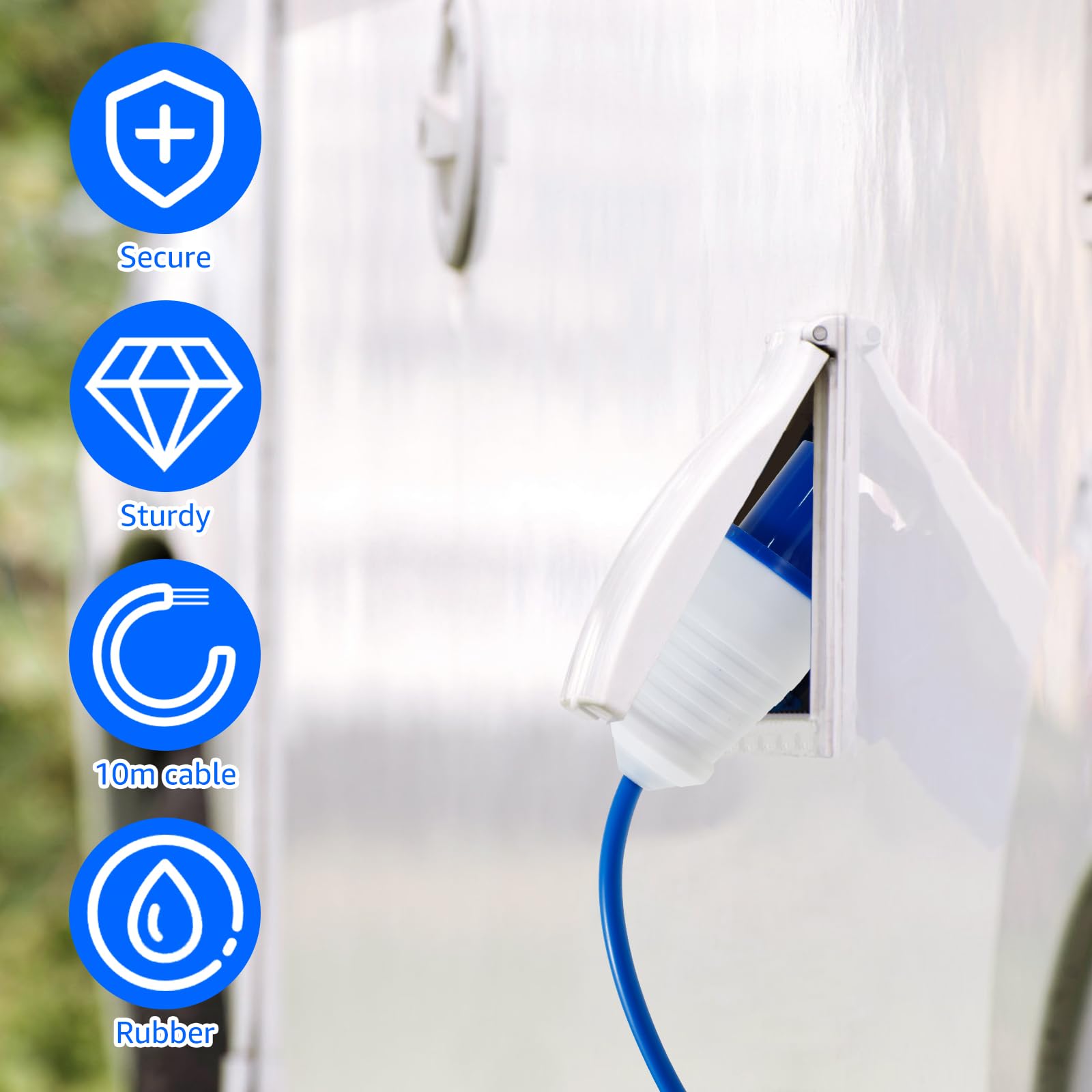 Rallonge CEE 10 m, 230 V, 16 A, ultra sûre, robuste, câble de caravane, câble de camping H07BQ-F de couleur de signalisation bleu, IP44, câble d'alimentation de force pour camping-car, camping