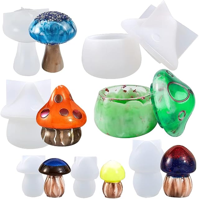 6 Pcs Mushroom Resin Moulds, FineGood Silicone Moulds for Resin Mushroom Jar Resin Moulds Silicone Epoxy Resin Mould for Home Decoration
