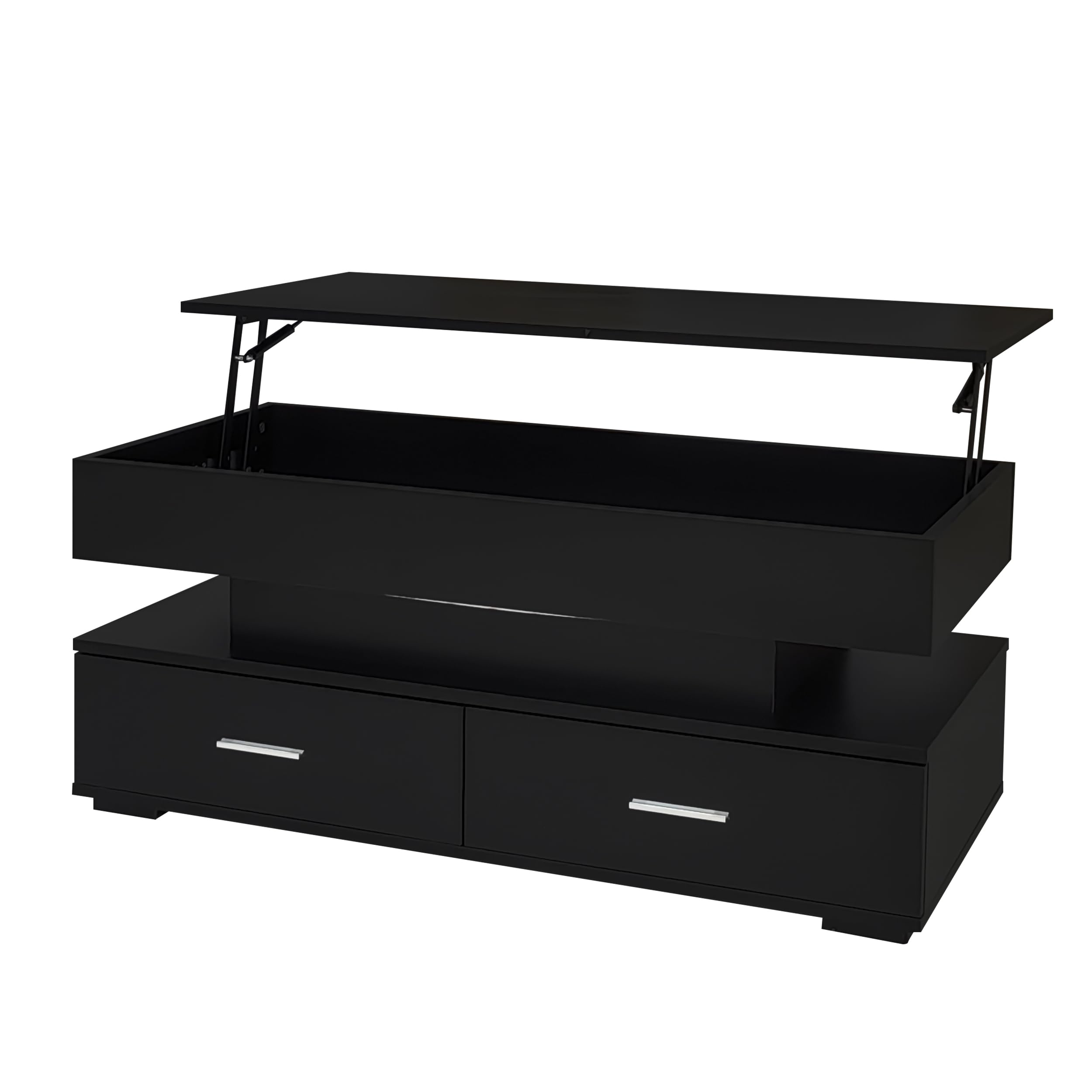 SUKY Mesa de Centro hidráulica Regulable en Altura 100 x 50 x 44 cm, 2 cajones y Espacio de Almacenamiento Abierto, Mesa de Centro elevable