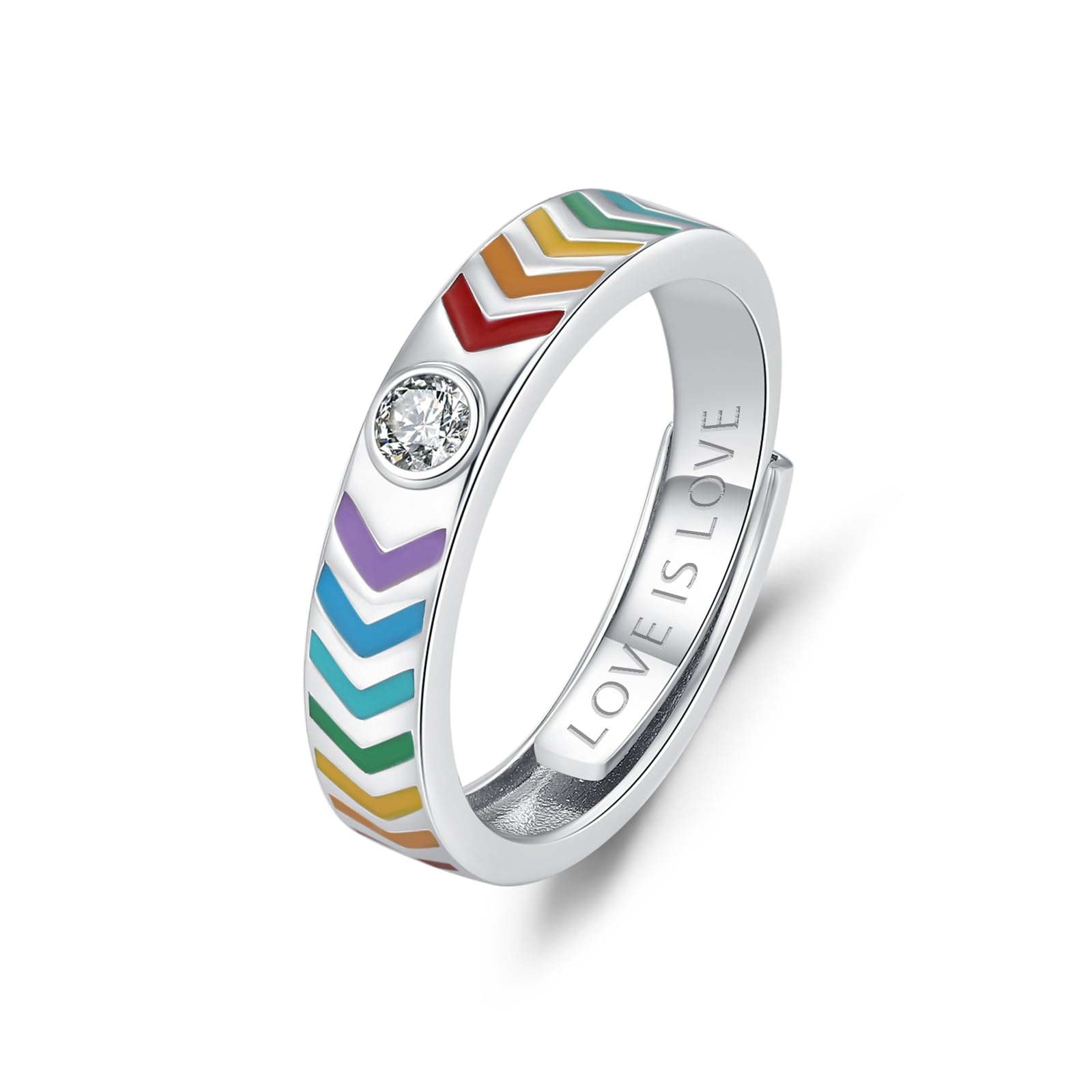 Bague arc-en-ciel homme argent sterling 925 bague LGBT pour homme bague de partenaire avec inscription « LOVE IS LOVE » cadeaux pour amoureux de même sexe (#10), One Size, Argent sterling