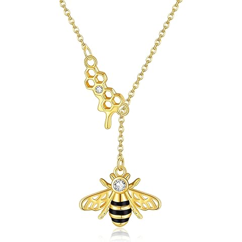 YAFEINI Sterling Silver Bee Honeycomb Pendant Necklace - Bee Jewelry Gifts for Women