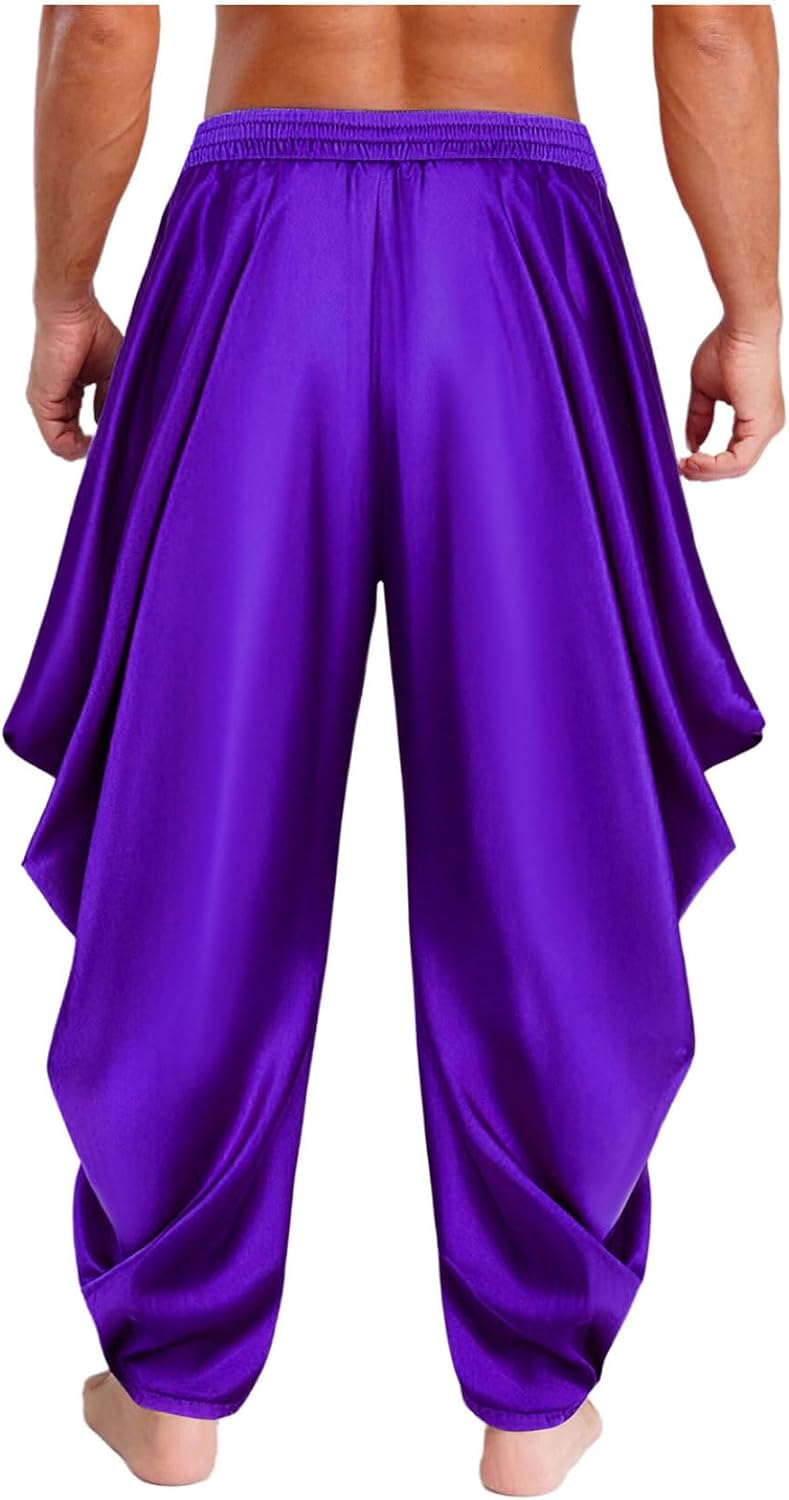 Men's Shiny Loose Fit Hippie Harem Pants Elastic Waist Hip Hop Casual Yoga Trousers