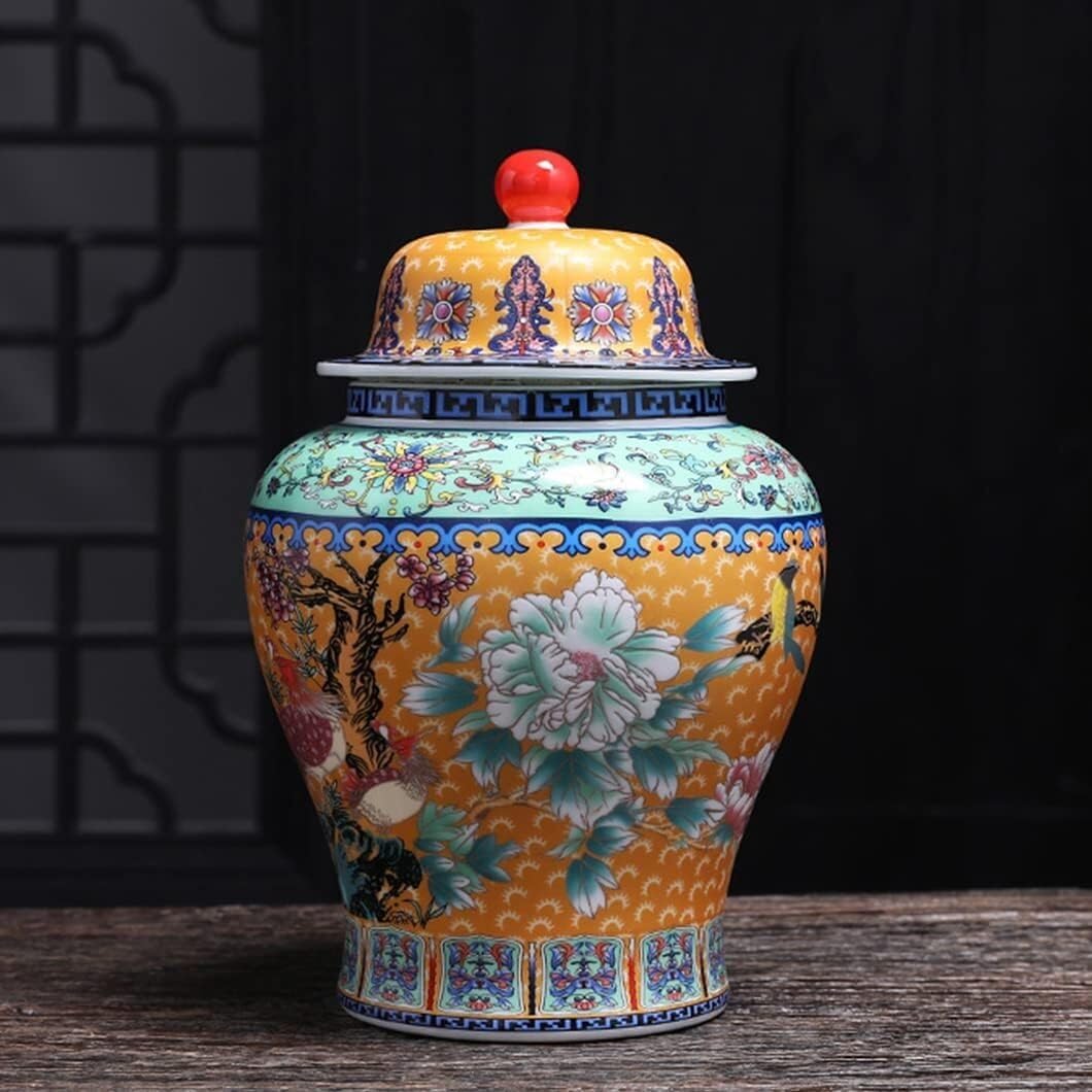Ceramic Ginger Jar Vase Decorative セラミック花瓶ジンジャージャー、密封蓋付き、家の装飾、茶容器収