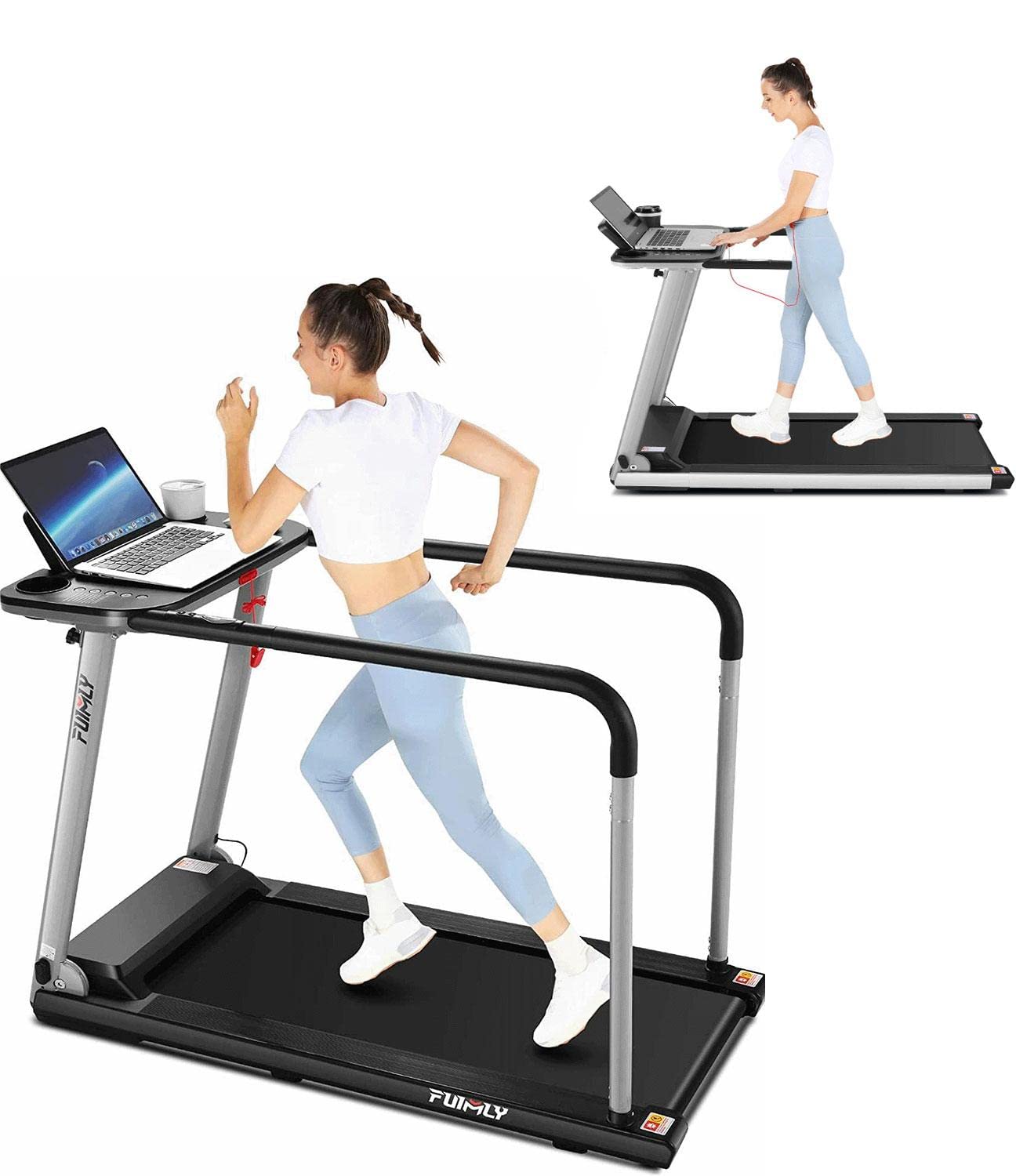 Under Desk Treadmill with Desk,Treadmill for Home Office, Portable Folding Running Walking Treadmill for Seniors, Adult, Rehabilitation, Fitness Exercise, Max 23.6"*12.2" Large Tabletop