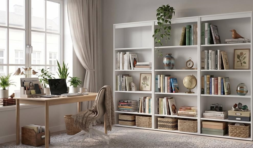 Librería de diseño moderno BDW Palermo blanca con cajón espacioso 7