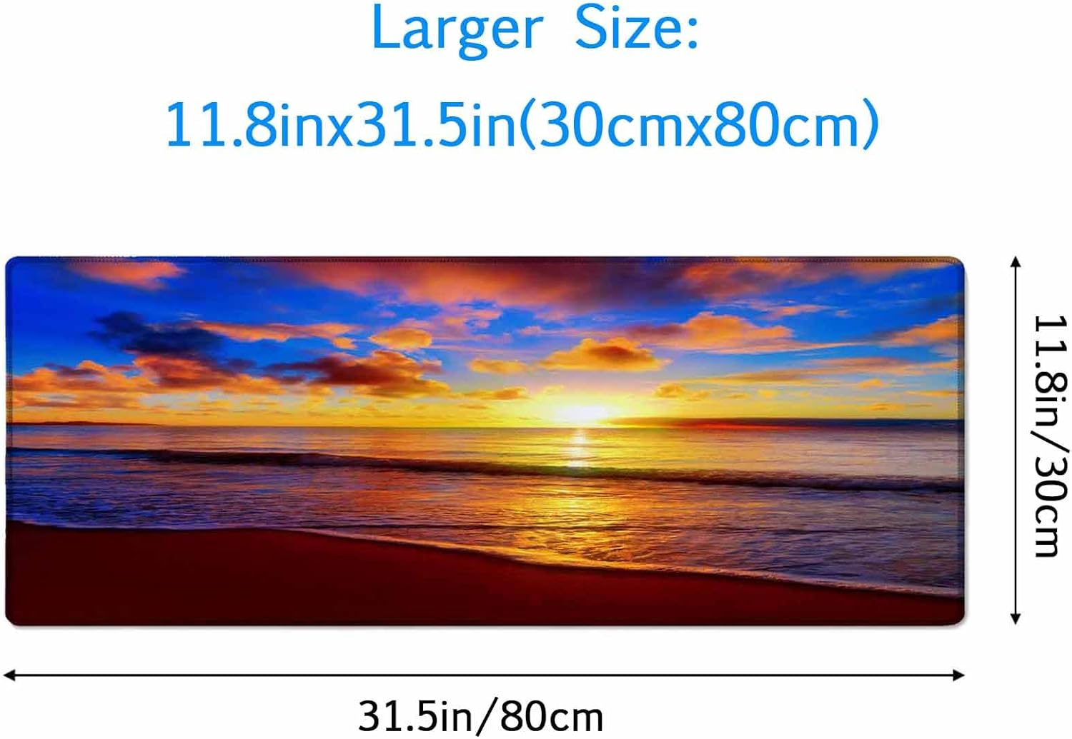 Large Extended Gaming Mouse Pad with Stitched Edges, Non-Slip Rubber Base Mouse Pad for Office, Computer, Keyboard, Laptop and Home Desk Pad 31.5X11.8 Inch Sunset Beach - Image 3