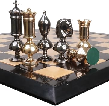 Royal Chess Mall - 6 Giant Victorian Series Brass Metal Luxury Combo Chess Set - Pieces in Metal with 25" Ebony Wood Chess Board